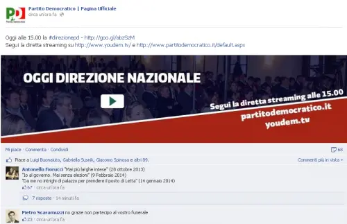 I commenti più popolari al post che sulla pagina Facebook del Pd annuncia la direzione nazionale di oggi