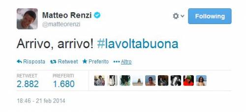 Renzi twitta dal Quirinale: "Arrivo, arrivo"
