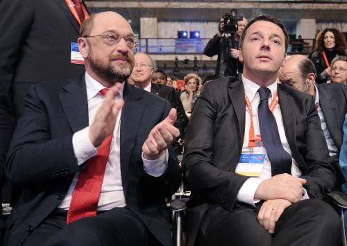 Martin Schulz e Matteo Renzi al Congresso del Pse a Roma