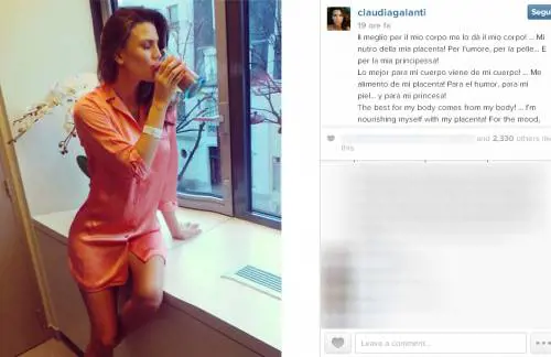 Claudia Galanti, cocktail di placenta post parto