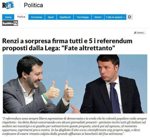 Renzi vota referendum Lega, ma è pesce d'aprile