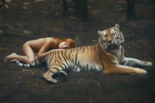 Katerina Plotnikova, modelle e animali posano insieme