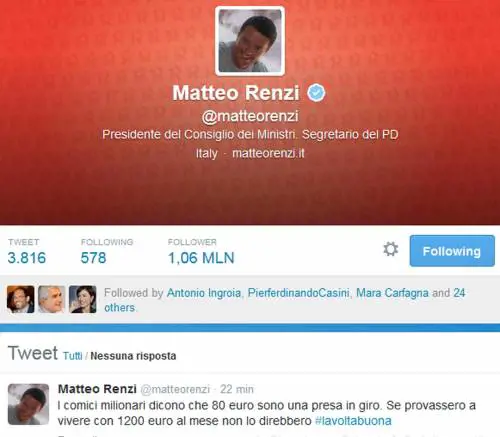 Il premier Matteo Renzi su Twitter contro Beppe Grillo