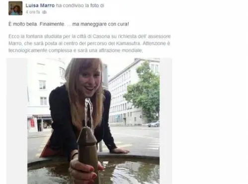 L'assessore lancia foto con una fontana a forma di pene