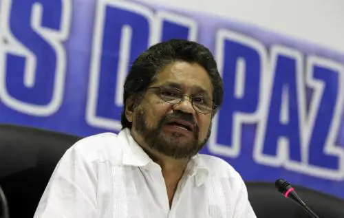 Luciano "Ivan Marquez" Marin Arango, leader del team di negoziatori delle Farc, in conferenza stampa alla Havana