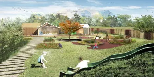 City Life, casette di legno e un albero delle farfalle per l'asilo nido