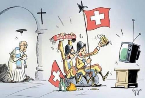 Il Papa alle guardie svizzere: "Oggi sarà guerra...". E il Vaticano twitta una vignetta