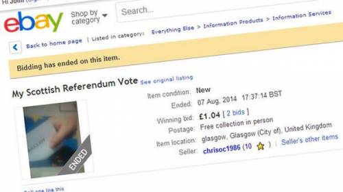 Scozia, i voti del referendum in vendita su eBay per 1,5 euro