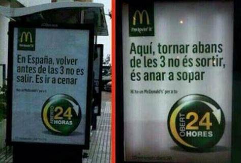Le due versioni della pubblicità di McDonald's, a Madrid e in Catalogna