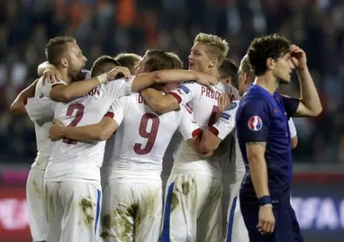 La gioia dei Cechi dopo la rete decisiva di Pilar al 91', nel match contro l'Olanda