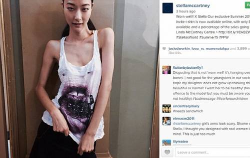 Bufera su Stella McCartney che posta su Instagram la foto di una modella anoressica