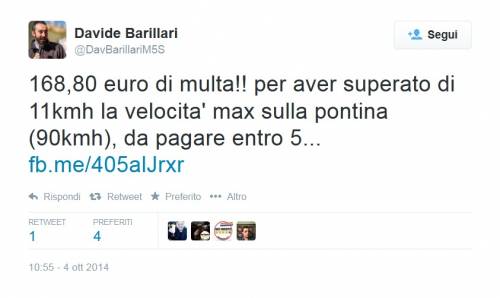 Il post di Davide Barillari su Twitter