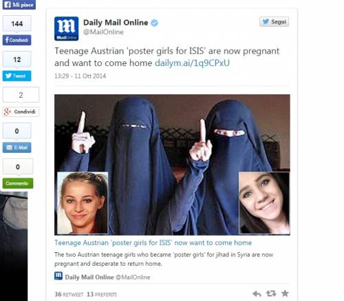 Le due ragazze austriache arruolatesi nell'Isis vogliono tornare a casa. Vienna: "Impossibile"