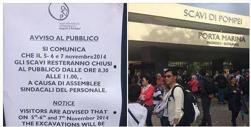 Lavoratori in assemblea sindacale. E i turisti restano fuori da Pompei