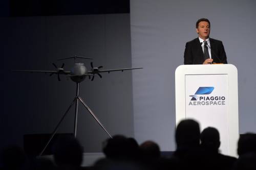 L'intervento del premier Matteo Renzi alla cerimonia d'inaugurazione dello stabilimento Piaggio Aerospace a Villanova d'Albenga