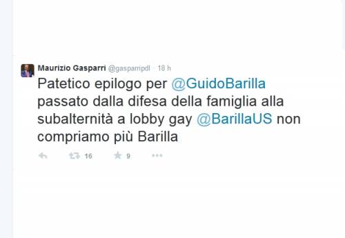 Il tweet di Gasparri contro Barilla