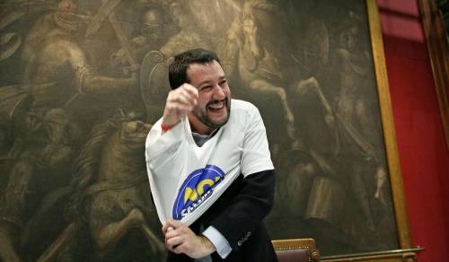 Matteo Salvini durante una conferenza stampa alla Camera