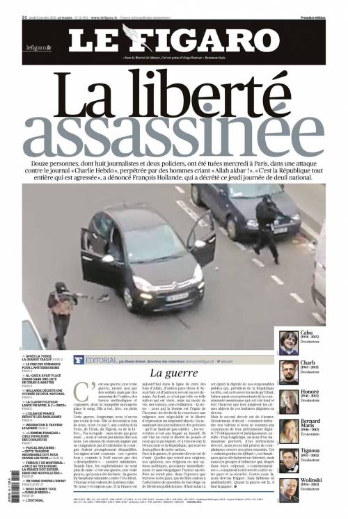 La strage di Charlie Hebdo sulla stampa francese