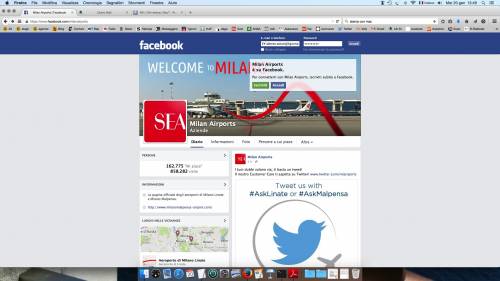 Sea "vola" su Facebook, terza fra gli aeroporti europei