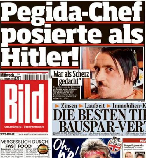 La prima pagina della Bild con Bauchman come Hitler