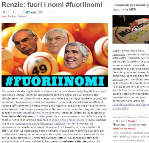 Quirinale, il duo Grillo-Casaleggio incalza Renzi: "Fuori i nomi"