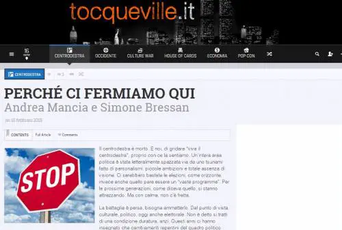 Chiude l'aggregatore liberale Tocqueville.it