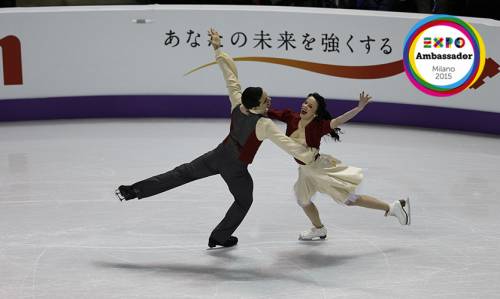 Cappellini e Lanotte Ambassador di Expo danzando sul ghiaccio
