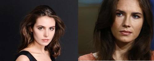 A sinistra, l'attrice Genevieve Gaunt; sulla destra, Amanda Knox