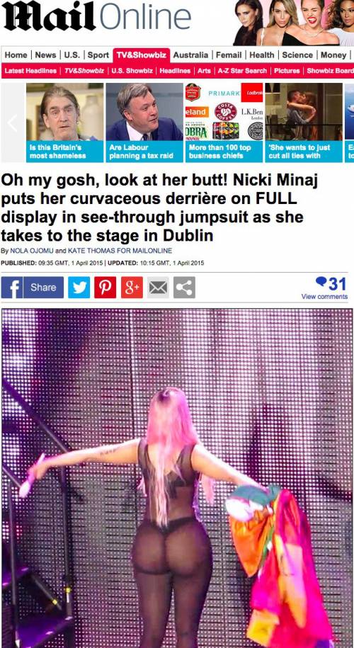 Nicki Minaj: sedere nudo a Dublino