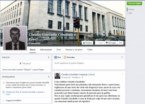 Su Facebook spunta una pagina a favore di Giardiello