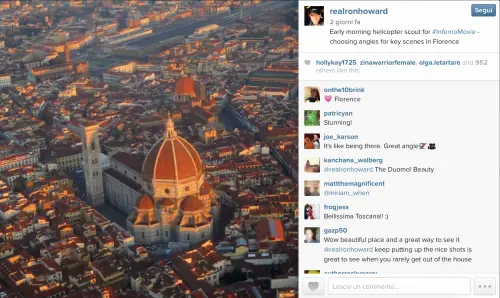 Ron Howard inizia a lavorare a Inferno, da Firenze