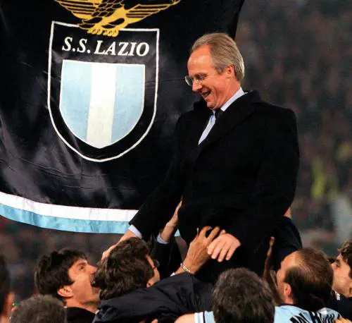 Sven Goran Eriksson festeggia lo scudetto con la Lazio