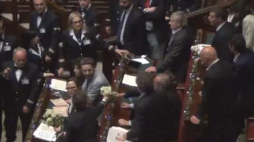 Il lancio di crisantemi in Aula