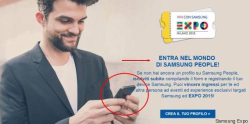 Terribile gaffe: "Vivi con Samsung l'Expo", ma nella pubblicità c'è un iPhone