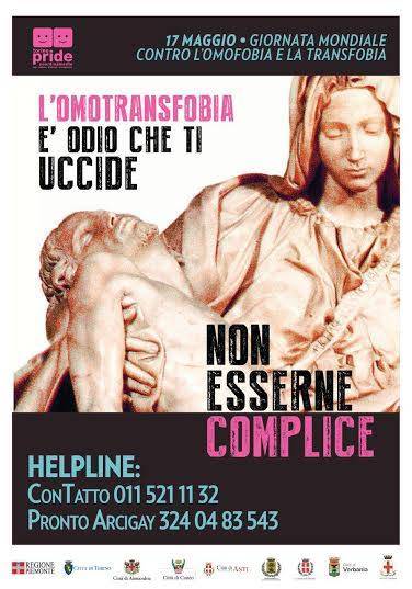 Locandina blasfema: la "Pietà" di Michelangelo contro l'omofobia