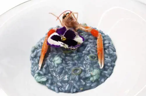 Risotto agli scampi con the blu, zenzero e lemongrass