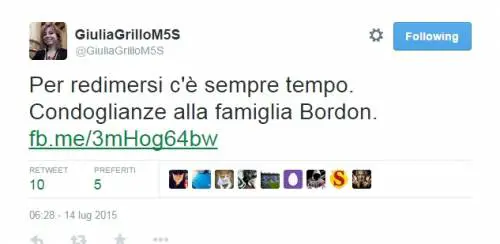 Sui social gaffe di una grillina sulla morte di Bordon