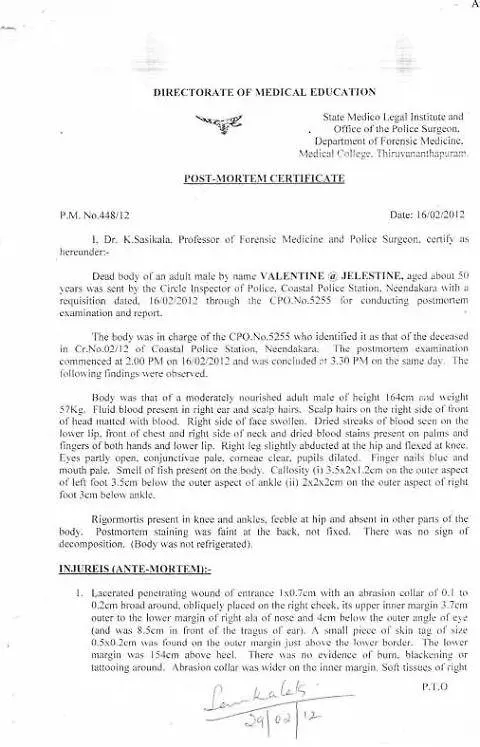 Il documento sui marò