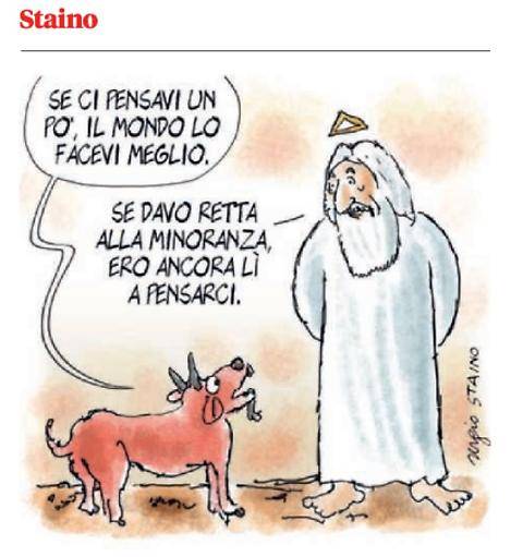Nella vignetta dell'Unità  Matteo Renzi diventa Dio