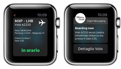 Linate e Malpensa, voli in tempo reale con l'Apple Watch