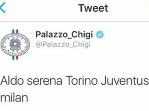 Il tweet-gaffe di palazzo Chigi su Aldo Serena