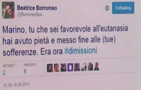 Il tweet di Beatrice Borromeo su Marino