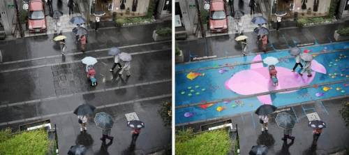 Ecco i murales anti-tristezza: visibili solo quando piove