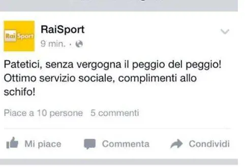 RaiSport, il tweet misterioso: "Senza vergogna. Complimenti allo schifo"