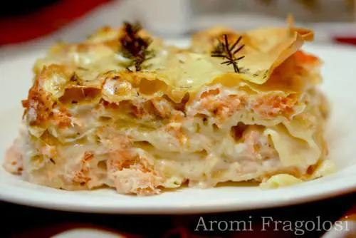 Lasagne di salmone e porri