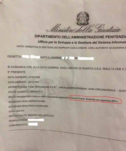 Pena di morte, per il sistema informatico del Ministero esiste ancora