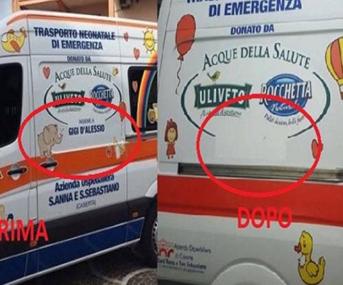 D'Alessio dona un'ambulanza, ma il suo nome viene cancellato