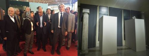 A sinistra, Debora Serracchiani in visita in Iran; a destra, le statue romane censurate