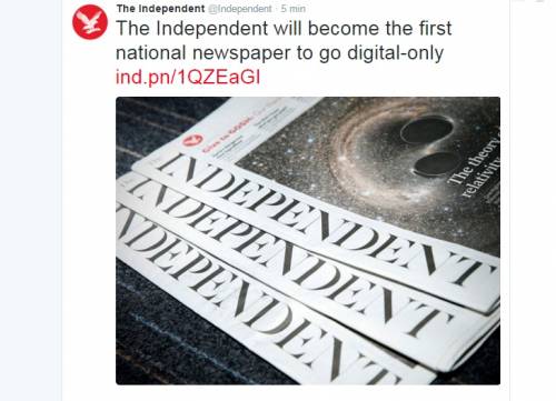 Independent, basta carta: resta solo su Internet