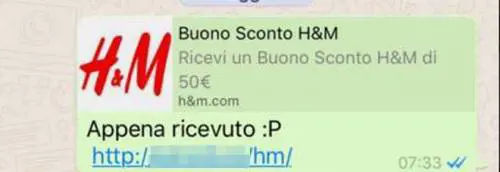 Il messaggio truffa su WhatsApp sugli sconti di H&M